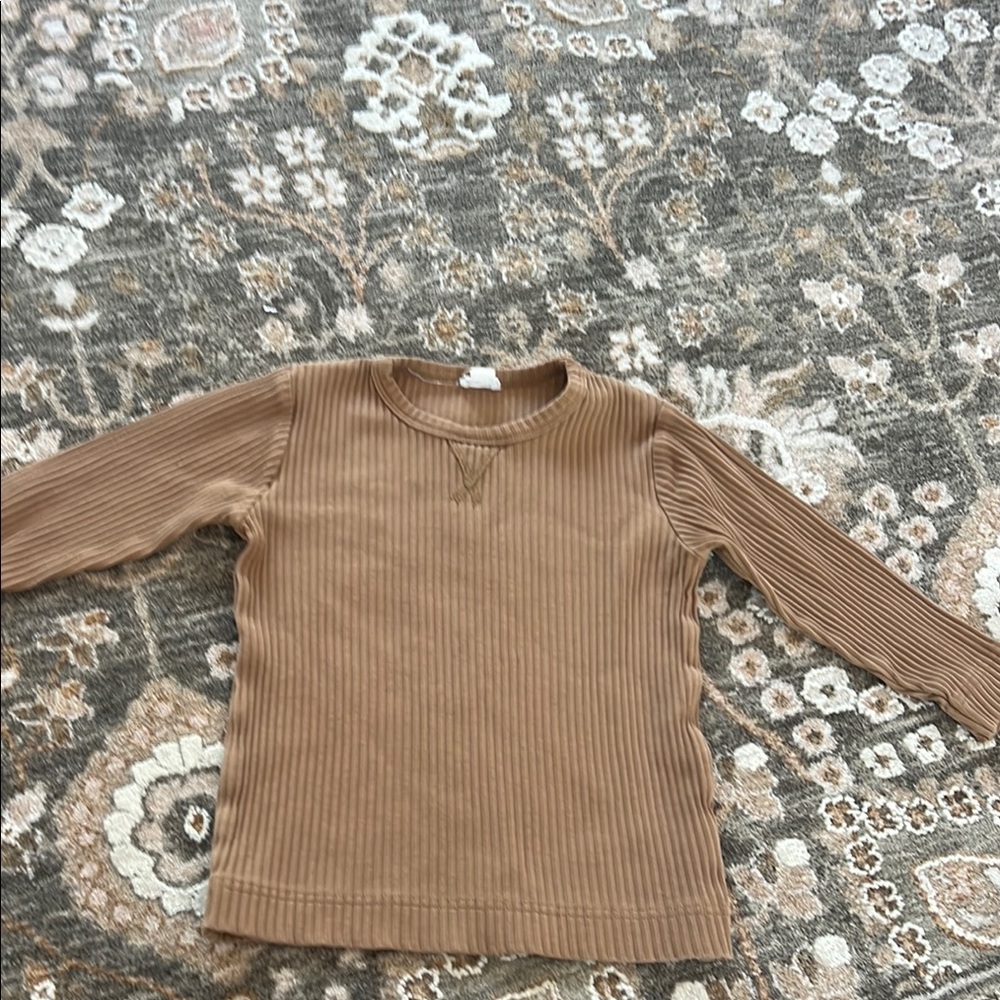Brown Ribbed Long Sleeve Top